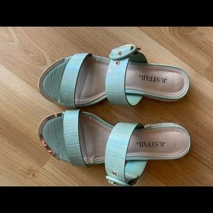 Faux alligator leather sandals